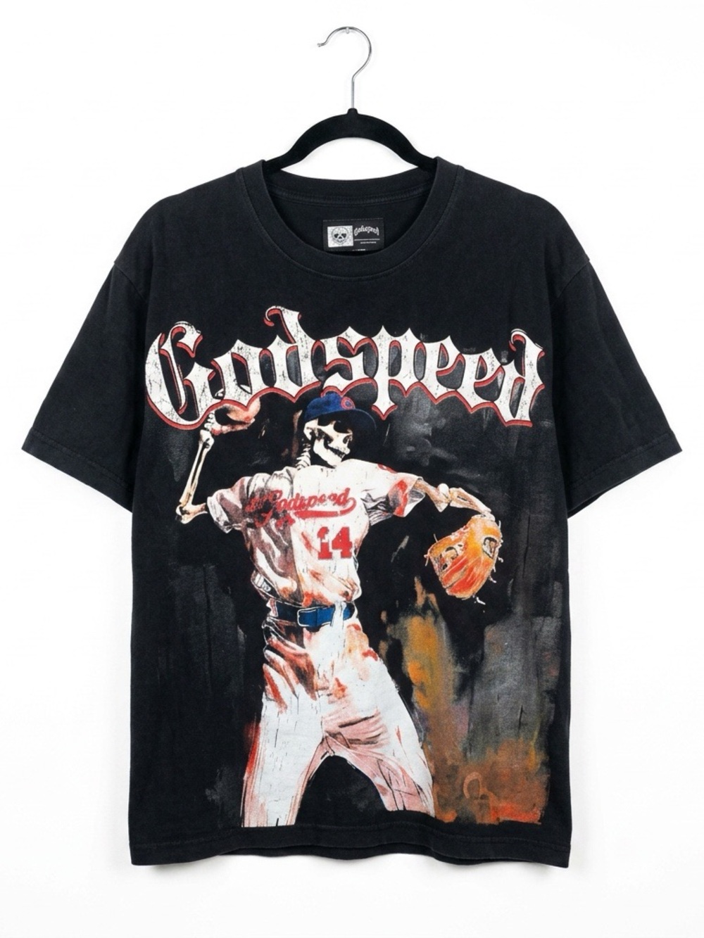 Godspeed Graphic Black Men’s T-Shirt - Skull Baseball Design